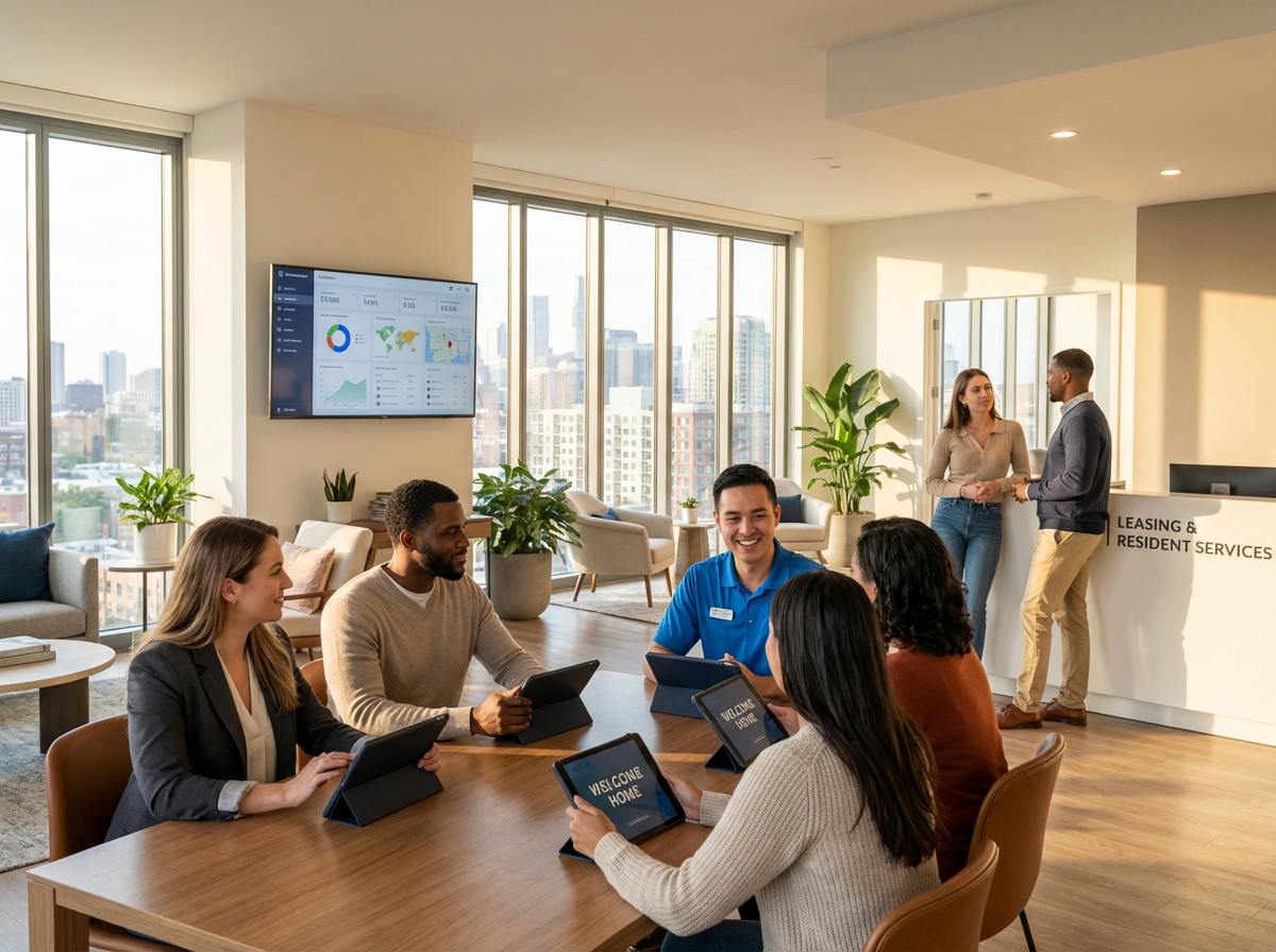 Tenant Education, Communication, and Staff Training to Enhance Operations in Modern Apartment Communities 2 Apartment staff reviewing preventive maintenance schedules and service request KPIs