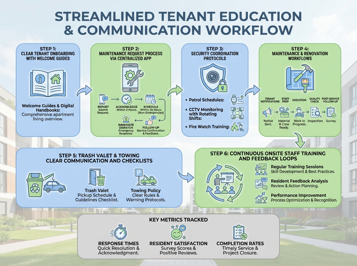 Tenant Education and Communication Strategies for Building High-Performing On-Site Service Teams in Modern Apartment Communities 1 On-site apartment service team communicating expectations with new tenants