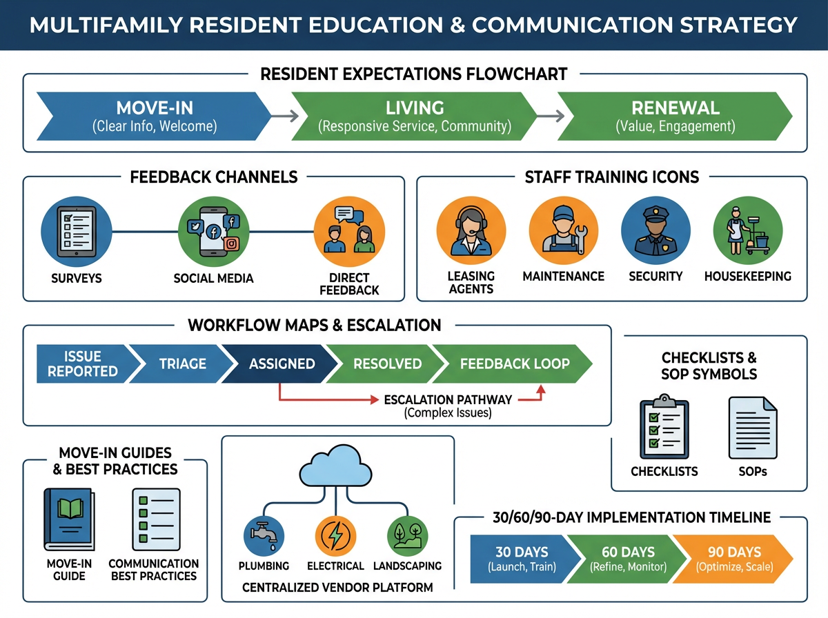 On-site operations team collaborating on resident communication strategies