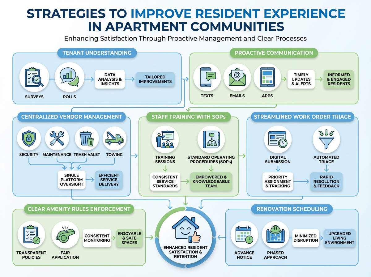Property manager reviewing resident feedback to improve apartment community experience