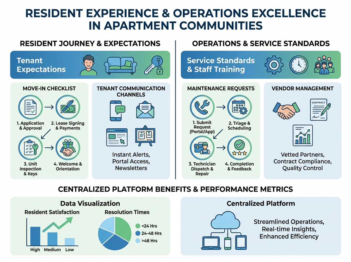 Team reviewing resident feedback and expectations in an apartment community