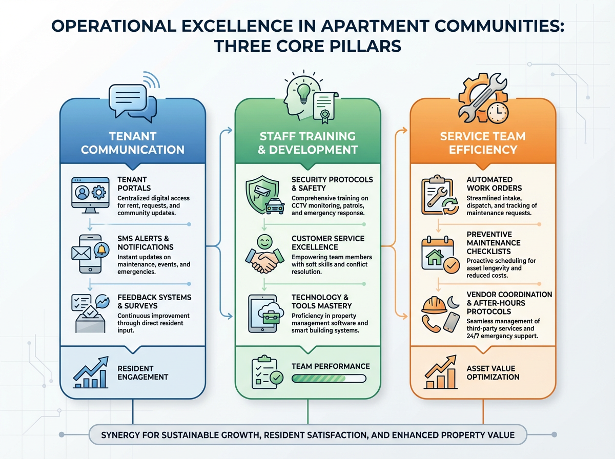 Resident Experience and Operational Excellence in Multifamily Apartment Communities: Tenant Communication, Staff Training, and Service-Team Building 1 Apartment community operations team planning resident experience improvements
