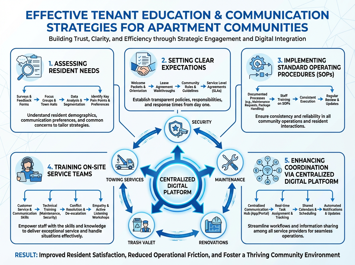 Tenant Education and Communication Strategies to Enhance Resident Experience in Modern Apartment Communities 1 On-site property management team discussing tenant communication strategies