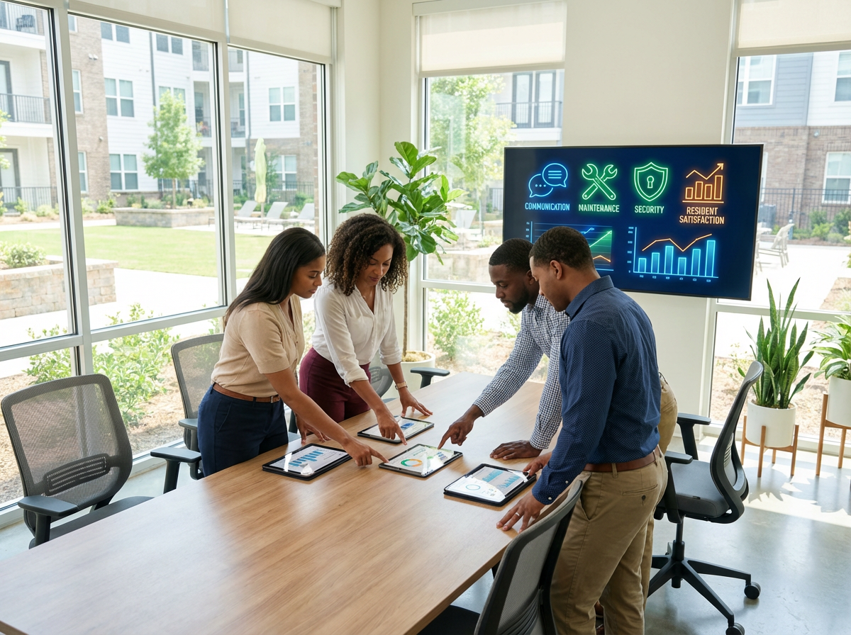 Centralized on-site service team coordinating maintenance, security, and vendor tasks