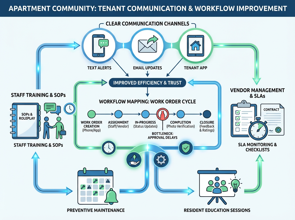 Digital tenant communication tools used in an apartment community office