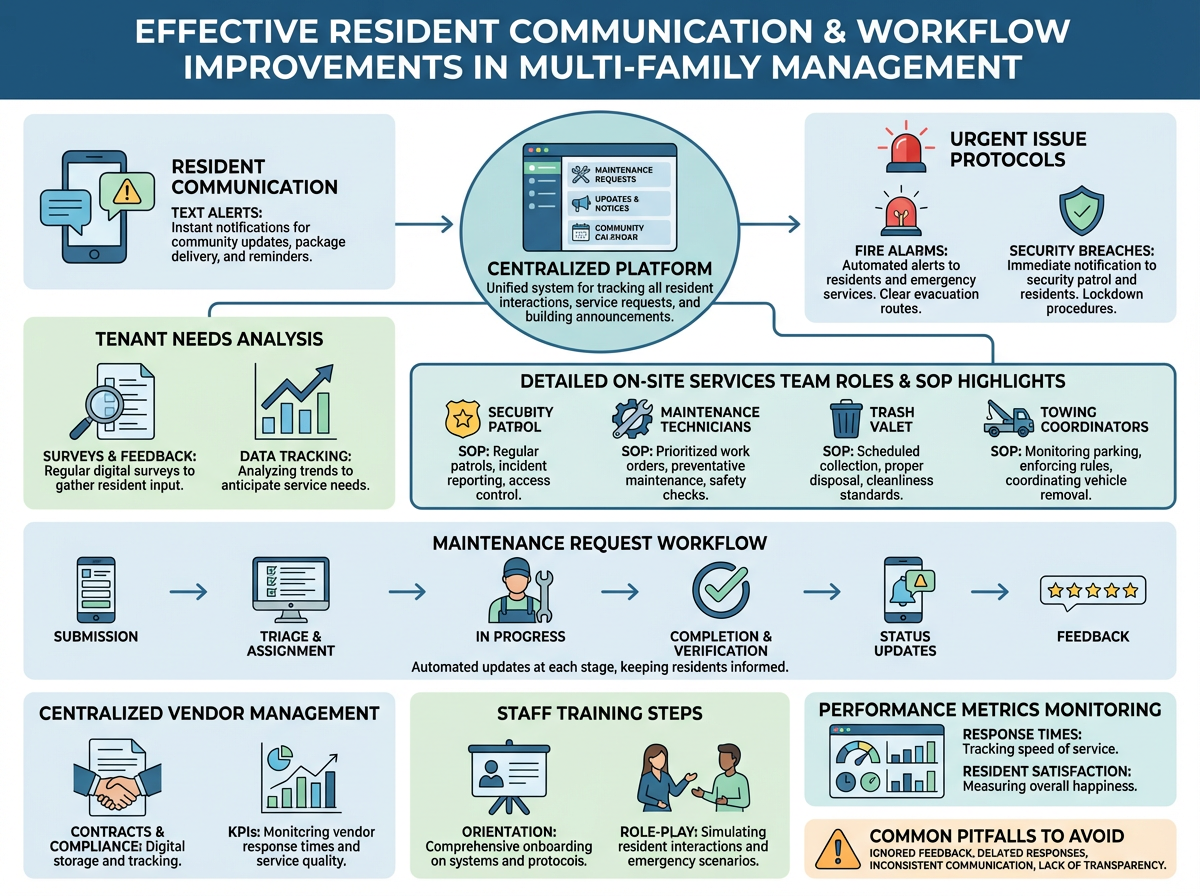 Resident Communication, Staff Training, and Workflow Improvement for Multi-Family Apartment Operations: A Practical Playbook for Property Managers 1 Dashboard showing resident communication and workflow tracking for multi-family apartments