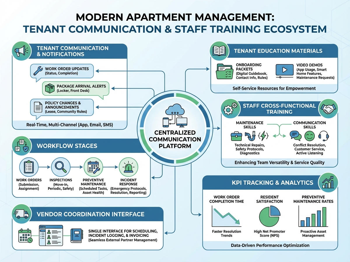 Modern Tenant Communication and Staff Training for Better Operations in Apartment Communities 1 Dashboard for centralized tenant communication and notifications in an apartment community