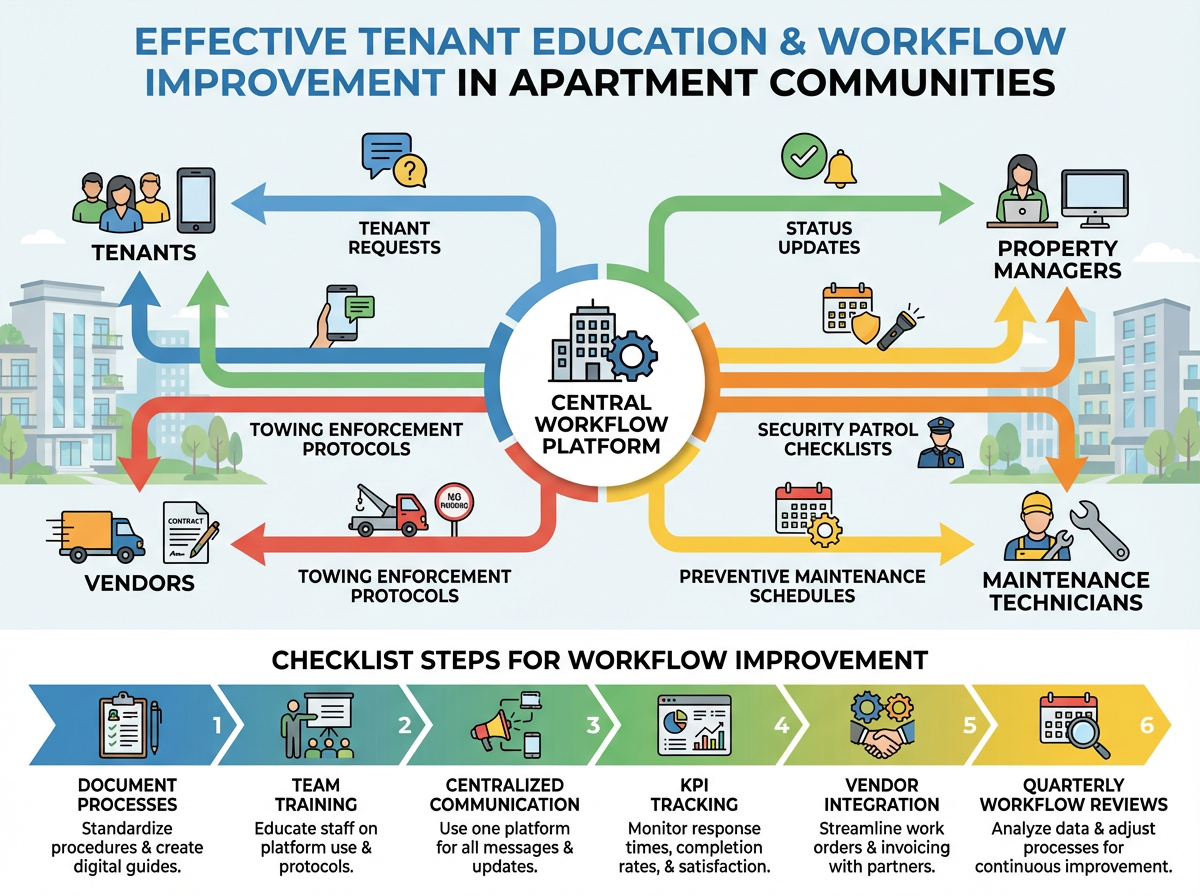 Tenant Education, Communication, and Workflow Improvement in Modern Apartment Communities: A Practical Guide for Property Managers 1 Property management team improving tenant communication workflows