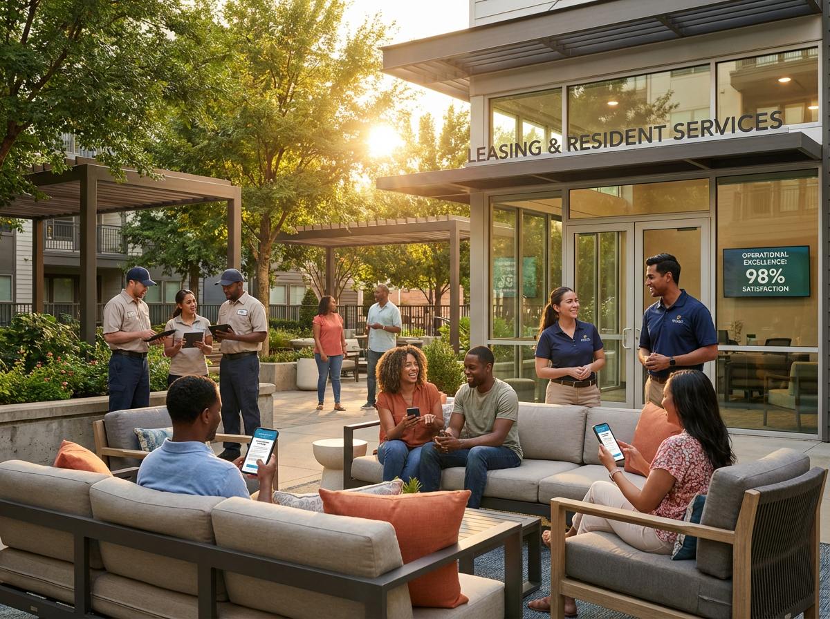 Improving Resident Experience and Operational Efficiency in Modern Apartment Communities Through Tenant Communication, Staff Training, and Centralized On-Site Services 2 Dashboard showing KPIs, vendor performance, and maintenance workflows