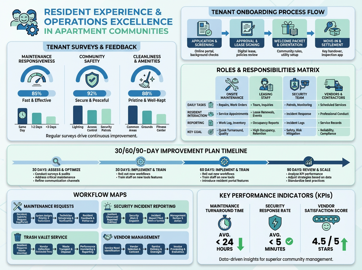 Resident Experience and Operations Excellence in Modern Apartment Communities: Practical Guide for Property Managers 1 Property manager reviewing resident feedback and operational data for an apartment community