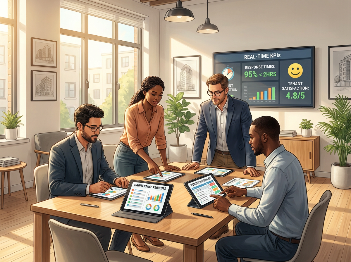 Modern Apartment Community Operations: Tenant Education, Communication, and Building a High-Performing On-Site Services Team 2 Dashboard showing KPIs and service standards for apartment operations